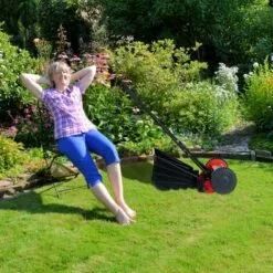 Relaxdays Tondeuse Manuelle Gazon, Avec Bac De Ramassage, Réglage Hauteur De Coupe, Largeur Découpe 29,5 Cm, Noir/rouge -Tondeuse Boutique 32160021 2