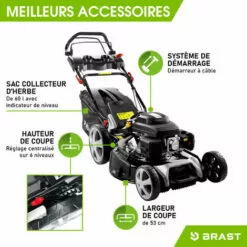 Tondeuse Thermique Tractée 53cm 224cc 2.800 Trs/min 7cv Moteur De Marque 4 Temps 60l Réglage Central 30-80mm, Capot En Tôle En Acier, 4 En 1 - 21224 POWER De Brast -Tondeuse Boutique 32162606 3
