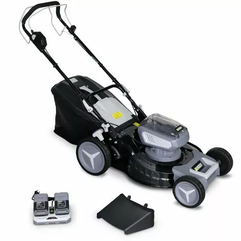 VOLTR 36V – Tondeuse à Gazon Sans Fil Tractée Ø46cm – 2x Batteries 18V Lithium 8.0Ah + Double Chargeur Rapide. Récupérateur D’herbe 50L - Gris 3 VOLTR 36V – Tondeuse à Gazon Sans Fil Tractée Ø46cm – 2x Batteries 18V Lithium 8.0Ah + Double Chargeur Rapide. Récupérateur D’herbe 50L - Gris