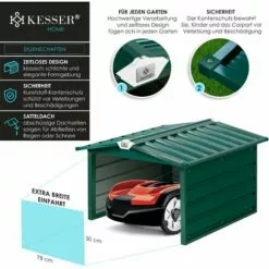 KESSER® Toit à Deux versants De Garage Pour Tondeuse | Toiture | Carport | Abri En Métal Pour Tondeuse à Gazon, Robot à Gazon, Tondeuse Automatique De Jardin | Résistant Aux Intempéries | Garage Pour Tondeuse Robot Avec Matériel De Montage, Vert -Tondeuse Boutique 54941672 3