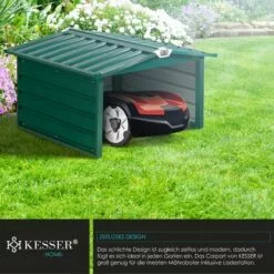 KESSER® Toit à Deux versants De Garage Pour Tondeuse | Toiture | Carport | Abri En Métal Pour Tondeuse à Gazon, Robot à Gazon, Tondeuse Automatique De Jardin | Résistant Aux Intempéries | Garage Pour Tondeuse Robot Avec Matériel De Montage, Vert -Tondeuse Boutique 54941672 5