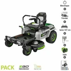 EGO POWER+ Tondeuse à Gazon Zero Turn Batterie 15Ah Chargeur Mural Inclus Ego Coupe 107 Cm ZT4201E - Gris