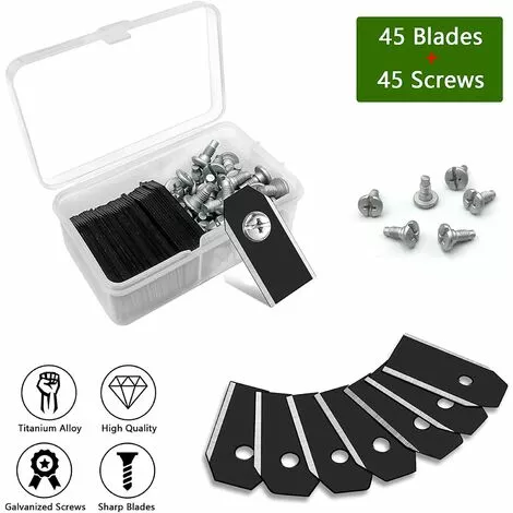 MACARON Lames De Rechange En Titane, 45 Pièces Lames En Titane, Lame Robot Tondeuse, Lames De Couteau En Titane Noir, Lame Tondeuse De Rachange, Pour Husqvarna Automower Gardena Robot Tondeuse Avec 45 Vis LO-Ron 5 MACARON Lames De Rechange En Titane, 45 Pièces Lames En Titane, Lame Robot Tondeuse, Lames De Couteau En Titane Noir, Lame Tondeuse De Rachange, Pour Husqvarna Automower Gardena Robot Tondeuse Avec 45 Vis LO-Ron – Image 3