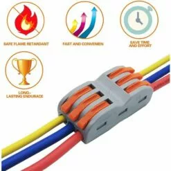 BEARSU Bornes De Connexion Automatique, Rapide Connecteur De Fil De Câble, Connecteur à écrou à Levier, Assortiment De Conducteurs Connecteurs De Fils Compacts SPL-3 (Paquet De 12) -Tondeuse Boutique 65098821 5