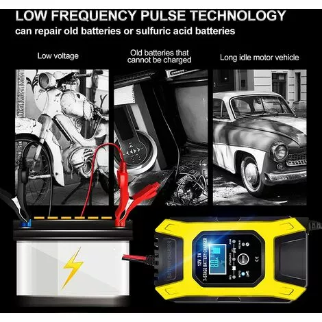 OSQI Chargeur De Batterie Intelligent 7A/12V Chargeur De Moto Rapide Portable Avec Mode De Réparation De Protection D'affichage LCD Pour Voiture Moto Auto Jaune 6 OSQI Chargeur De Batterie Intelligent 7A/12V Chargeur De Moto Rapide Portable Avec Mode De Réparation De Protection D'affichage LCD Pour Voiture Moto Auto Jaune – Image 4